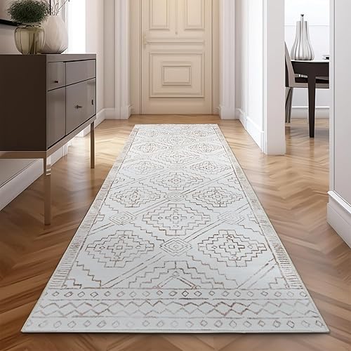 jinchan Moroccan Runner Rug 2x10 for Hallway - Bohemian Kitchen Machine Washable Runner Rug Modern Soft Ultra-Thin Low-Pile Non-Slip Carpet for Entryway Laundry Room Farmhouse (2x10ft,Taupe)