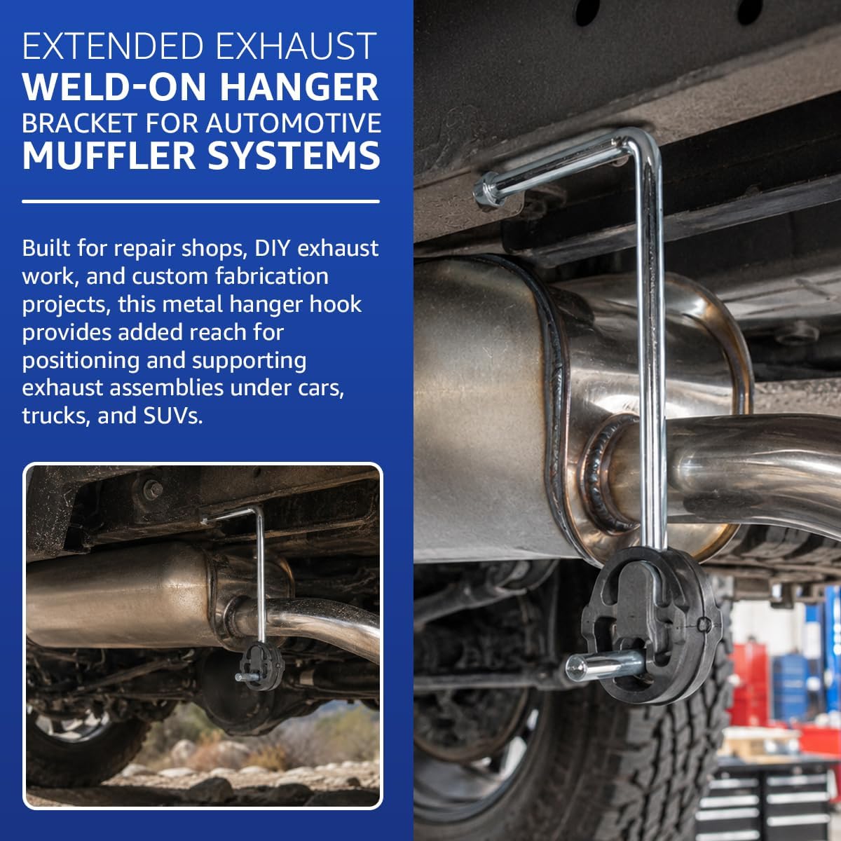 4 PCS 90° Bend Exhaust Hanger Rods, 9.5" Long Universal Steel Bent Weld-On Muffler Hanger Rod, Heavy Duty Weld Bracket Rods for Most Exhaust Pipes, Car Accessories