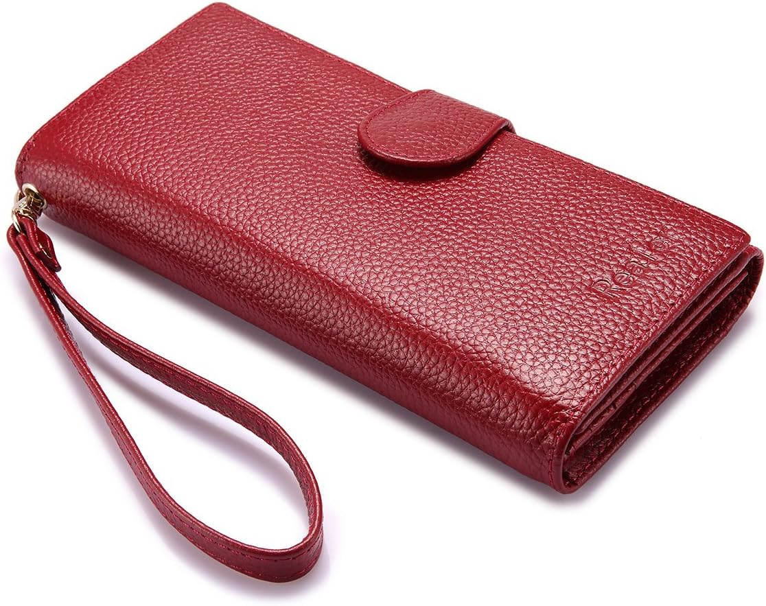 Wallets for Women Rfid Blocking Genuine Leather Long Ladies Wallet Purse with Wristlet Strap Large Bifold Credit Card Holders