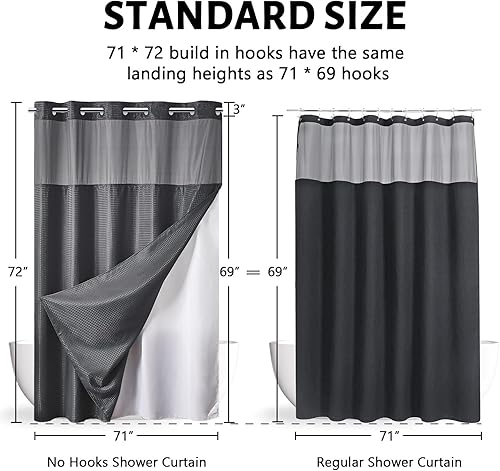 Miniatura 121 de Furlinic Cortina de ducha extra larga con tejido de gofre sin gancho con forro a presión, cortinas de baño de tela texturizada resistente