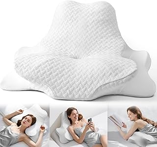 Cervical Neck Pillow for Neck Pain Relief,Ergonomic Memory Foam Pillows for Neck Support,Side Sleeper Pillows for Adults,Contour Orthopedic Bed Pillow for Back Stomach Sleepers(White)