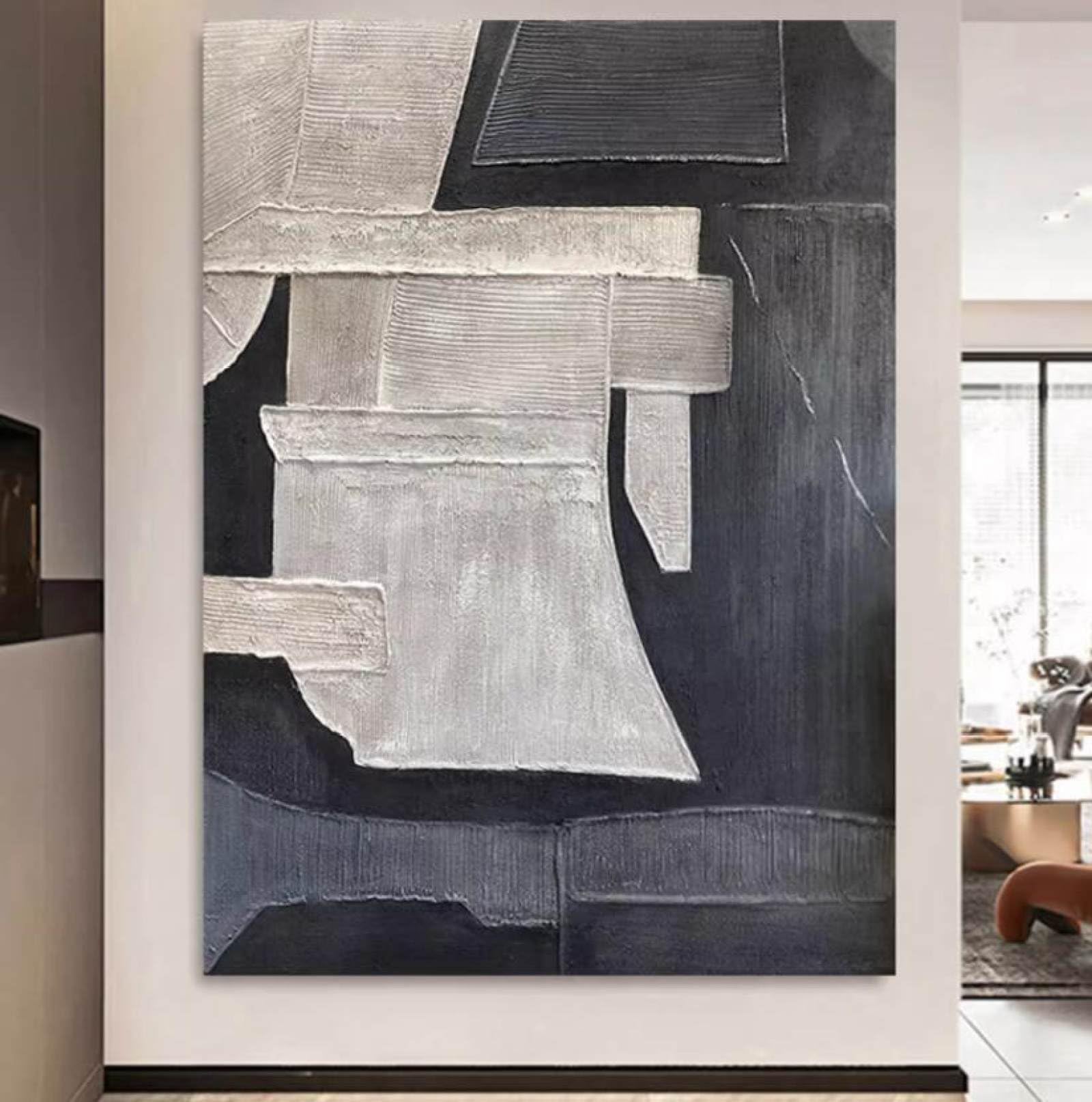 Peinture à l'huile moderne aux effets géométriques 3D et textures riches