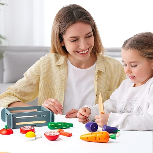 Miniatura 6 de Alimento magnético de madera para niños y niñas, juguetes educativos para cortar frutas para niños pequeños, regalo de verduras de simulación para