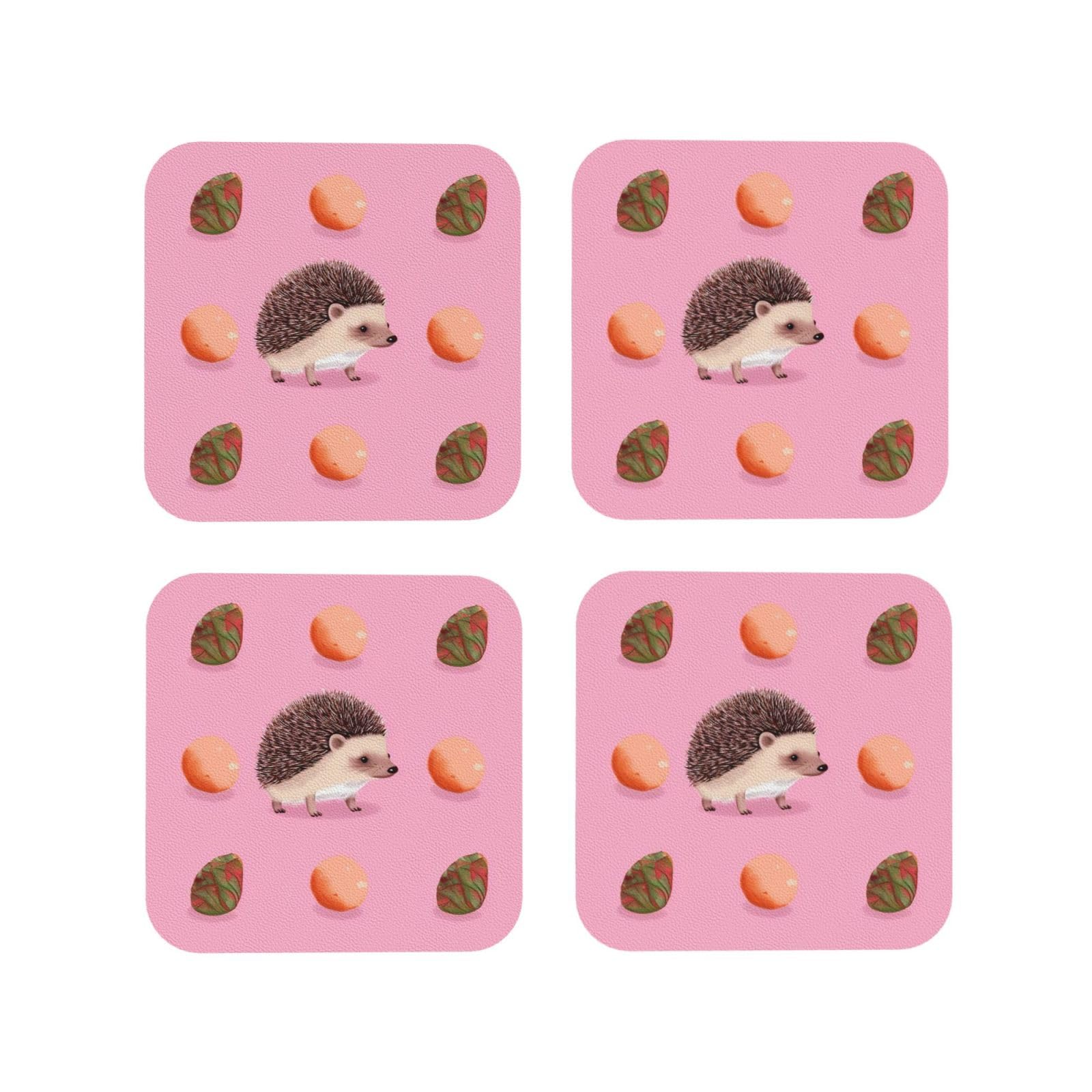 4pcs Drink Coasters for Tabletop Protection, 4" Leather Coasters for Drinks, Little Hedgehog Cup Coasters for Coffee Table Decor, Non-Slip Drinking Cup Mat for Hot Or Cold Drink