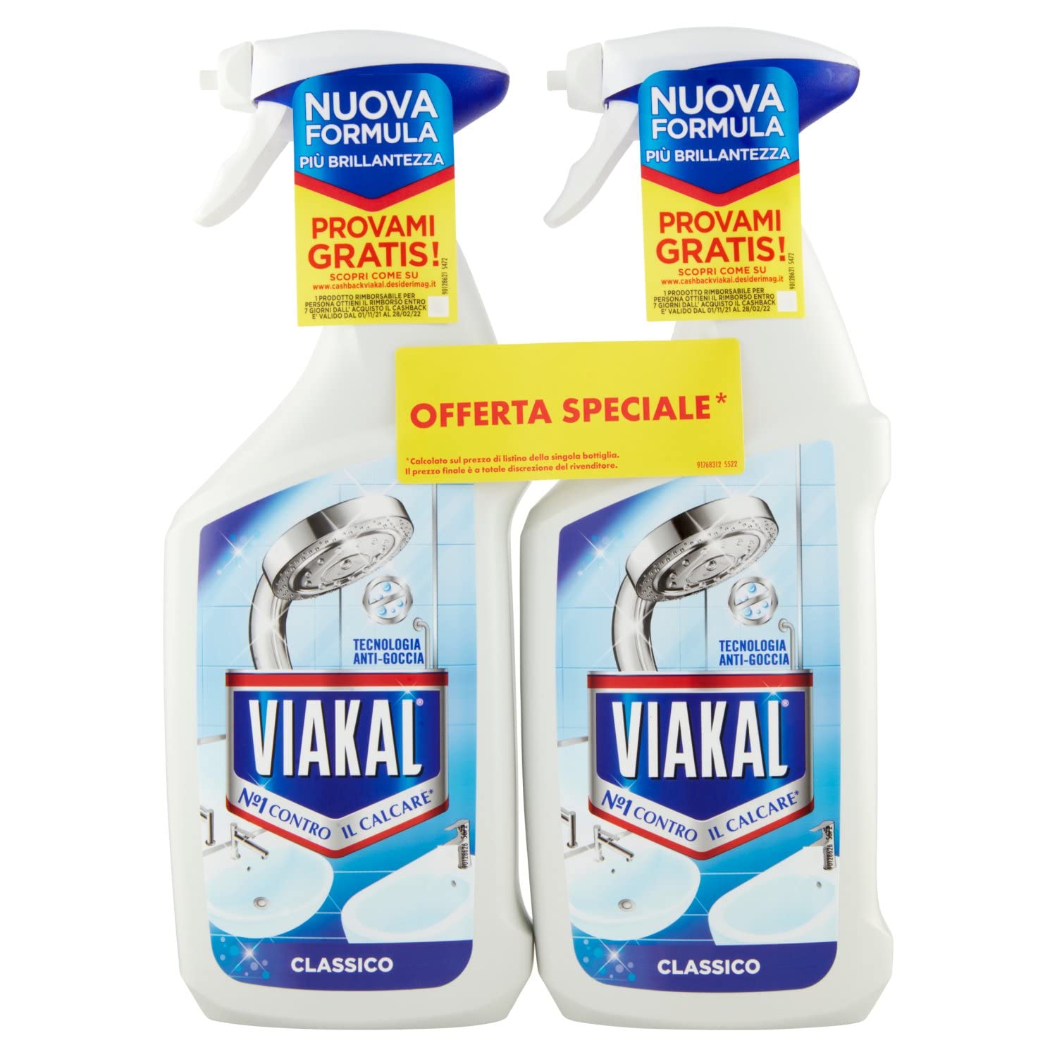 Viakal Clásico baño antical Spray, 2 paquetes de 670 ml, tecnología antigoteo, elimina hasta el 100% de cal, combate los malos olores, formato cómodo