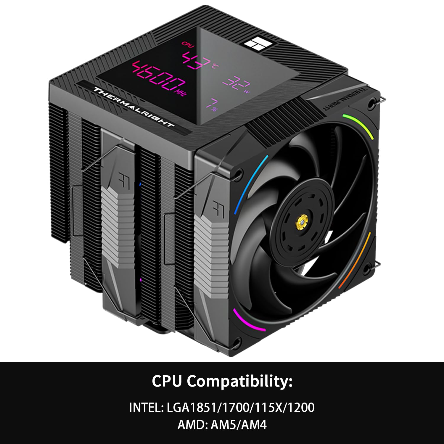 Thermalright Phantom Spirit 120 Digital EVO - Enfriador de aire para CPU, 7 tubos de calor, ventiladores PWM duales de 120 mm, cubierta superior de pantalla digital de atracción magnética, para AM4