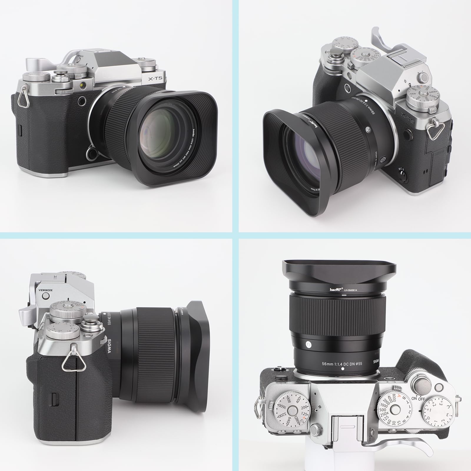 Haoge Quadratische Gegenlichtblende aus Metall für Sigma 56 mm F1.4,18-50 mm F2.8 DC DN | zeitgenössisches Objektiv, LH-SM5614 Bajonett, AM LH-SM5614 A1