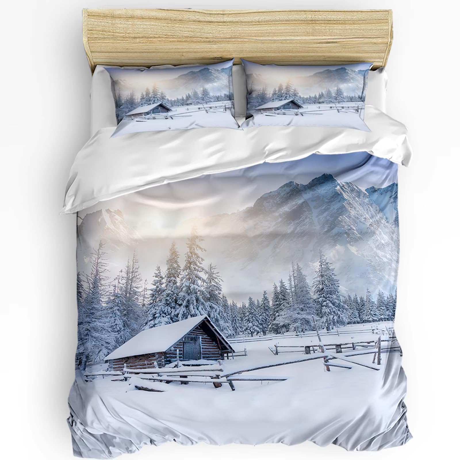 Parure de lit motif neige et maison pour créer un cocon de douceur et de sérénité