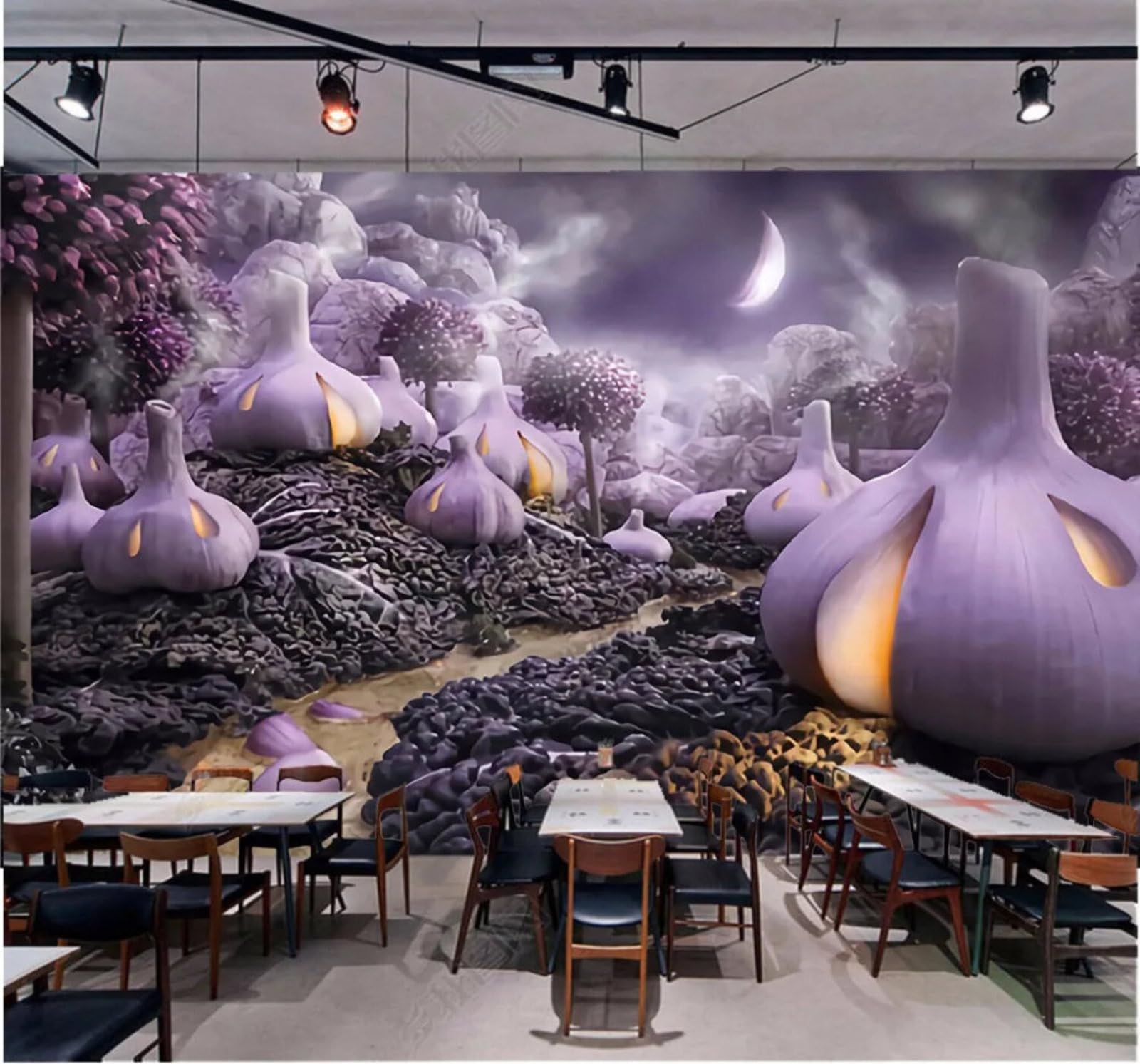 Wallpaper-3D-Xlm 150Cm×105Cm(B×H) Cartoon Purple Fruit Vegetables Moon Landscape 3D Wallpaper Easy Install Feature Office Living Room Sofa Bedroom Tv Background Wall Decoration-150Cm×105Cm