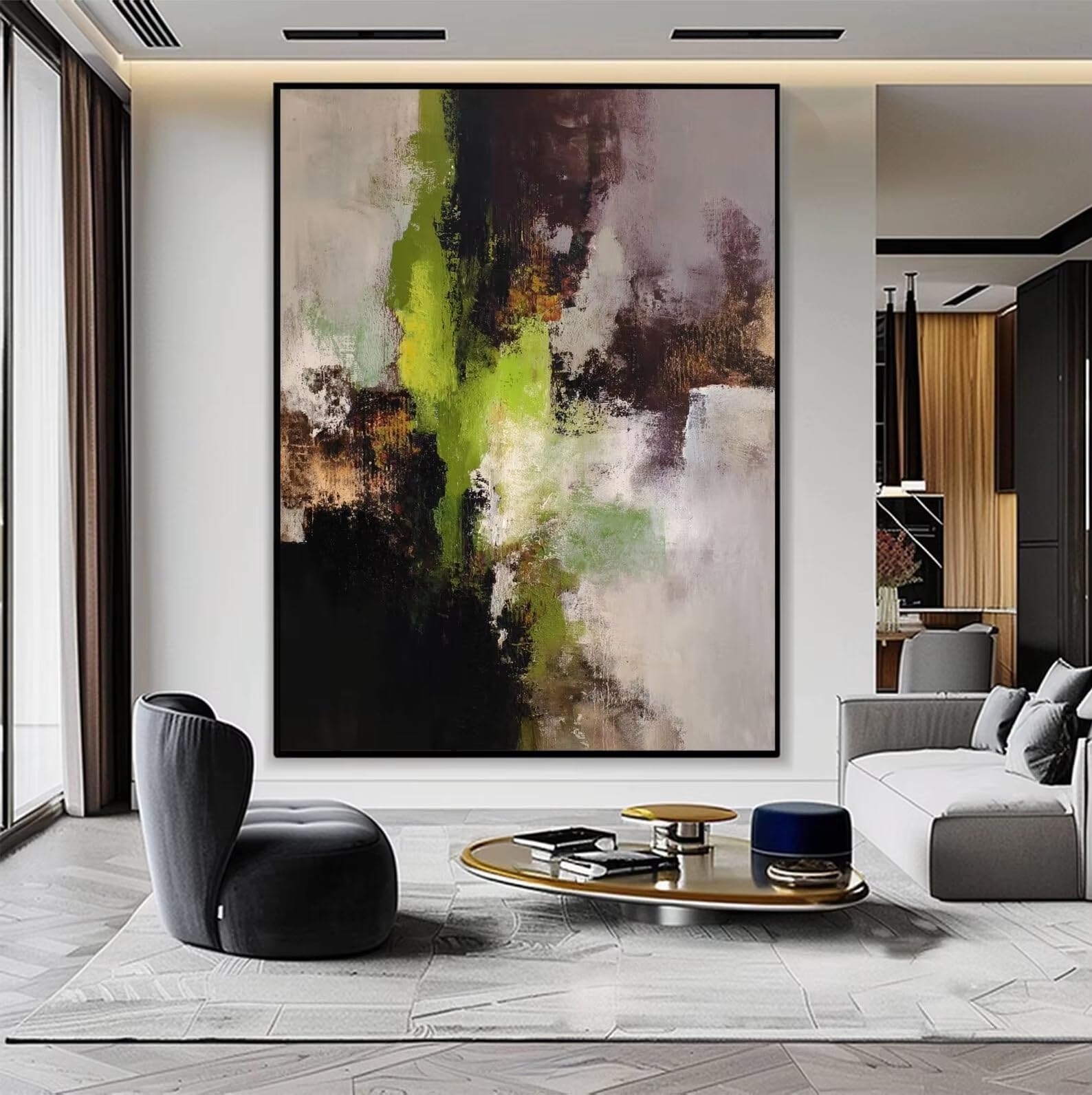 AEFOUU Canvas Wall Art Print Dark Brown and Olive Green Abstract Wall Art Earthy Modern Painting Neutral Minimalist for Living Room(60x80cm/24x32in/Frameless)