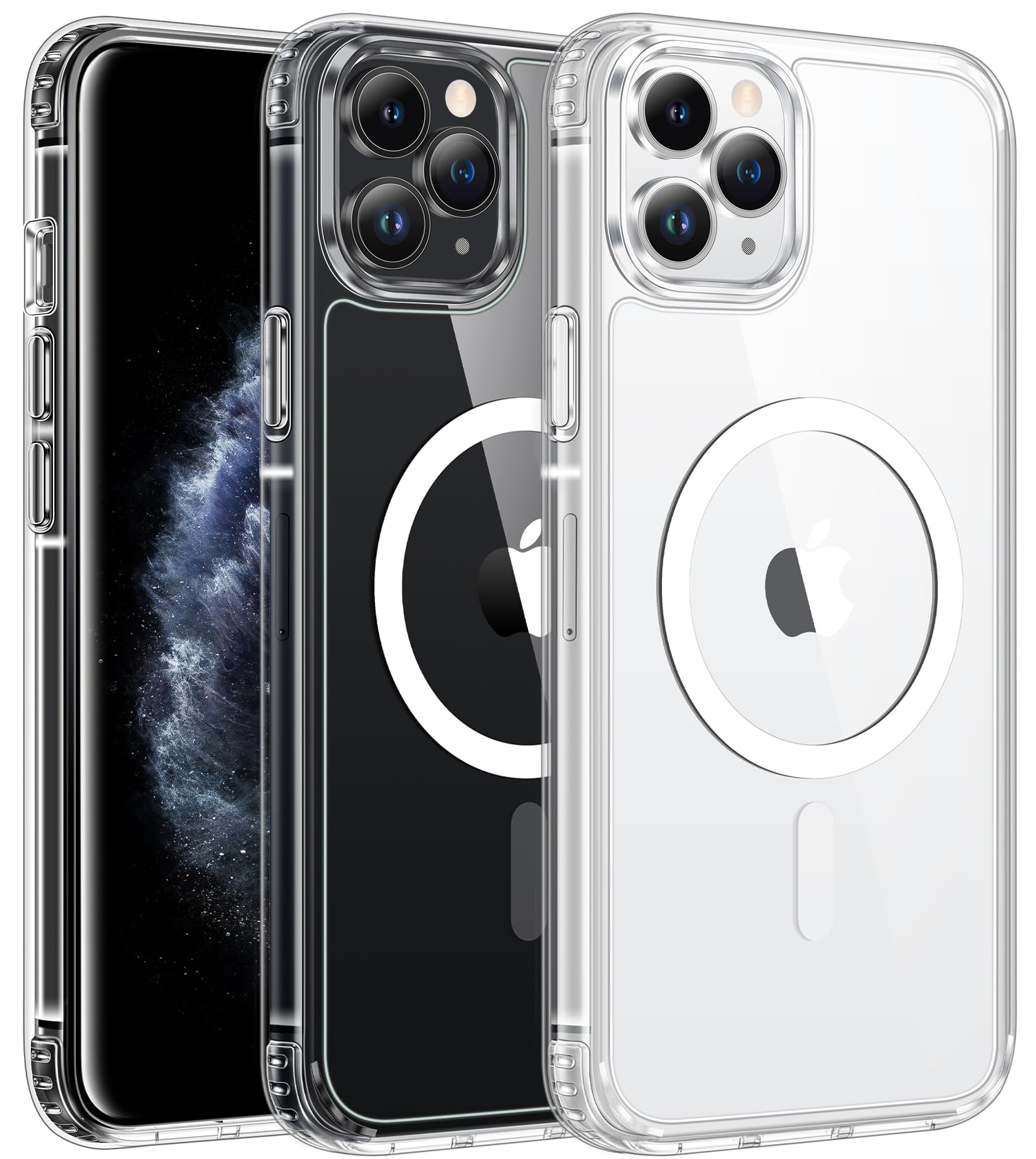 FNTCASE for iPhone 11 Pro-Max Case: Clear Magnetic Phone Cases Compatible with Magsafe Slim Anti Yellowing Military Grade Drop Protection Rugged Protective Transparent Cell Phone Cover (A-Clear)