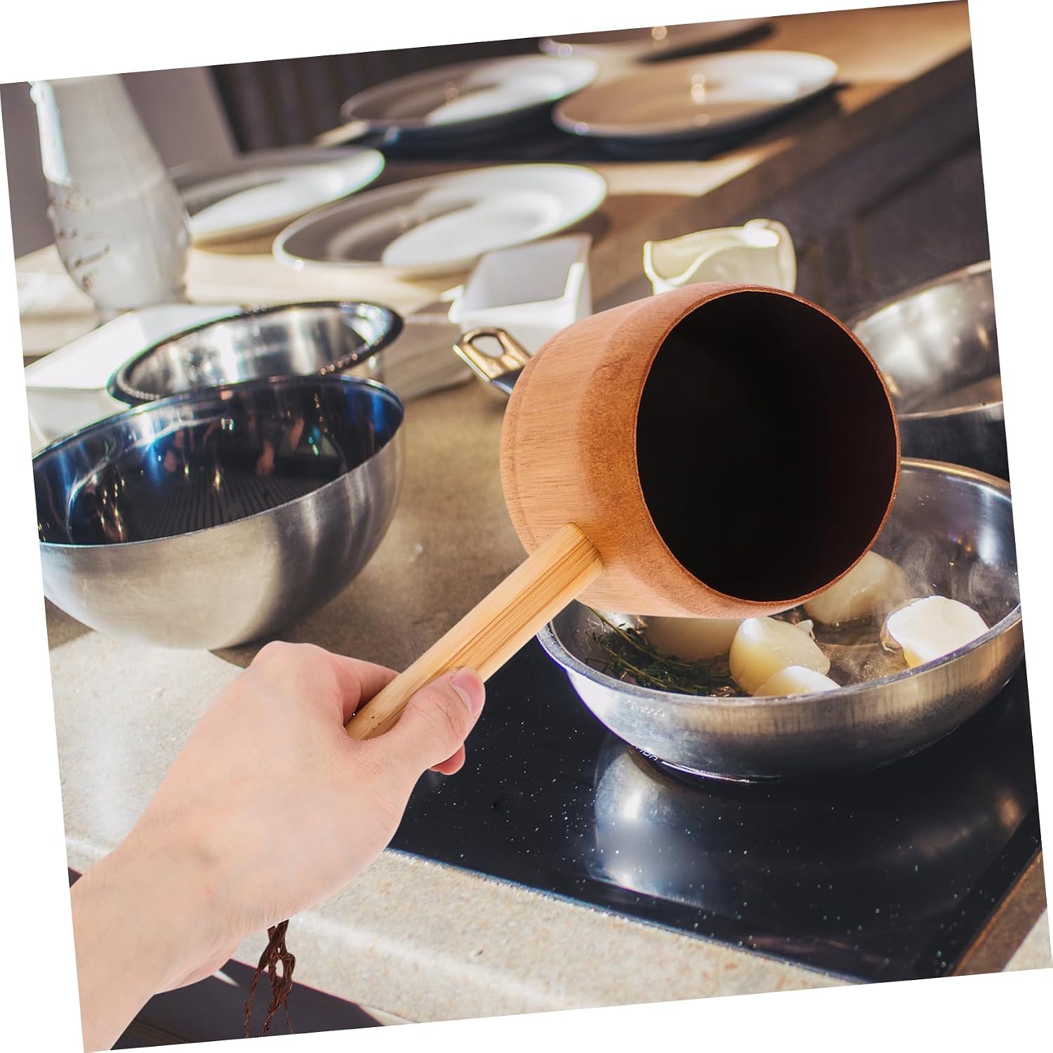 Wooden Spoons for Cooking,Water Ladle Flow Water Heater Spoon Scoop Soup Pour Ladles Rinse Spout Kitchen Cooking Ladle Transparent Plate