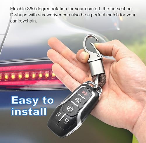 Miniatura 4 de Llaveros para automóvil, 360 grados de cuero giratorio con anillo en D antipérdida, llaveros universales de metal resistente con destornillador para