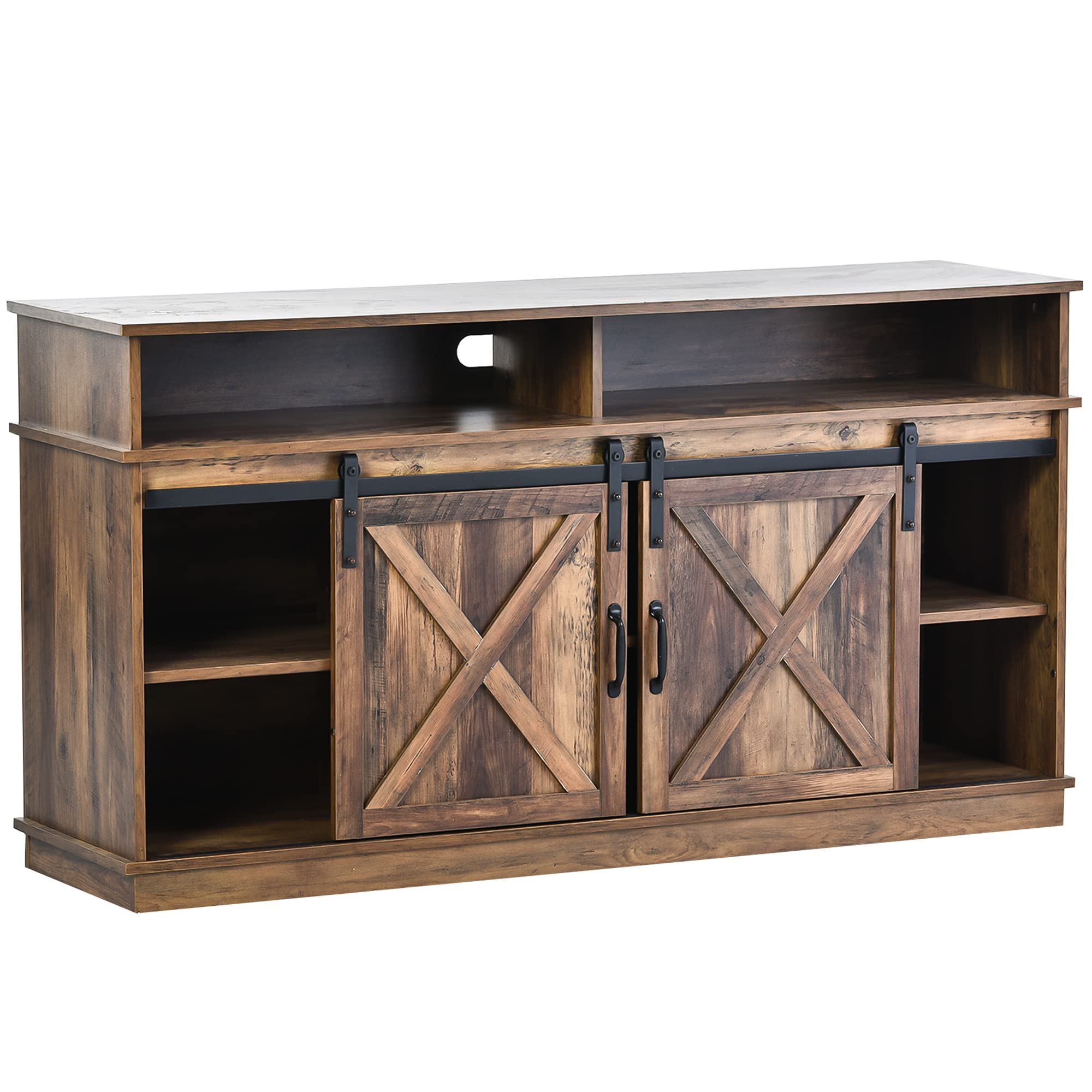 Grande mobile TV, credenza, centro intrattenimento con 2 classiche ante scorrevoli, ripiani regolabili per soggiorno, sala da pranzo, design fattoria, 148 x 40 x 78 cm