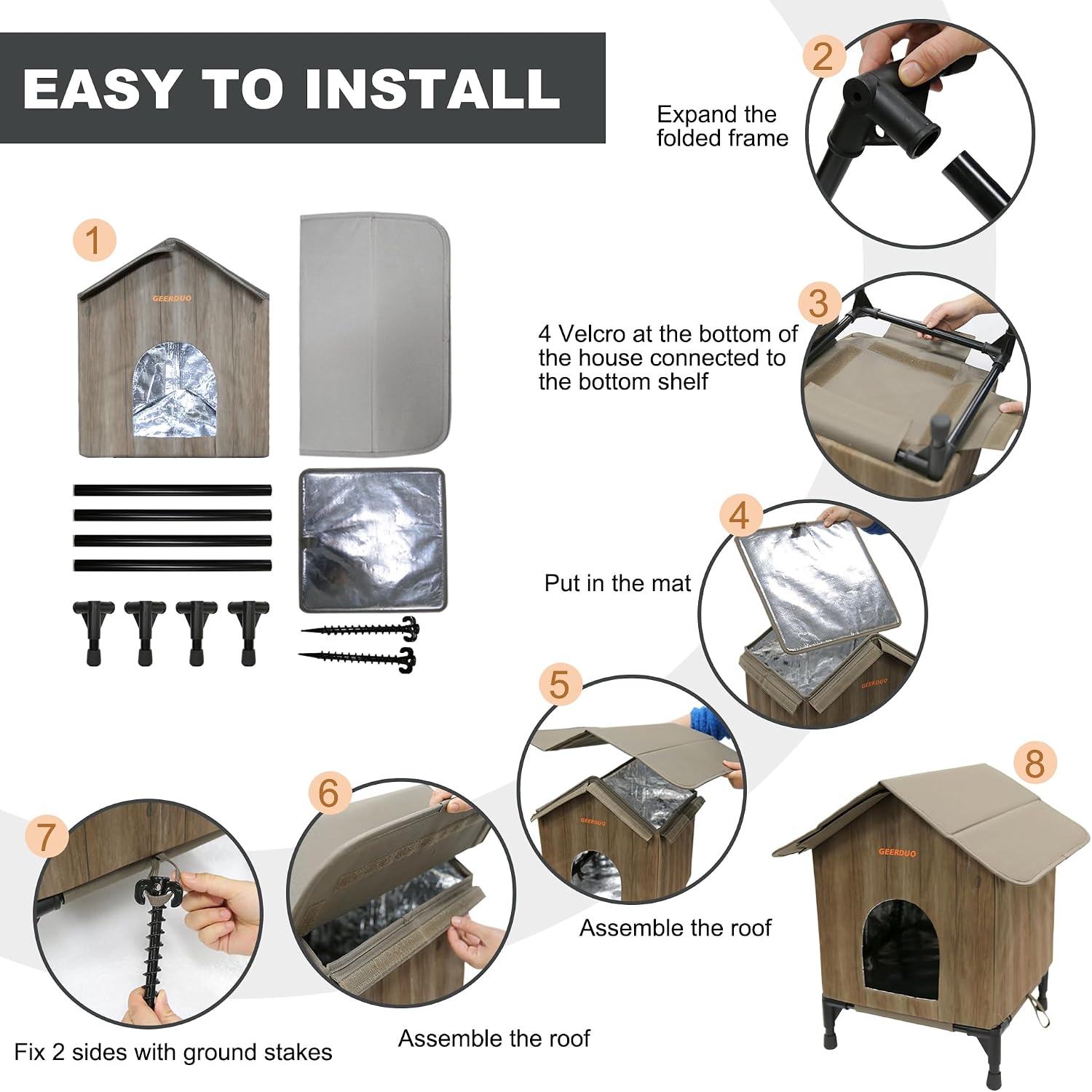 Elevated Outdoor Cat House, Insulated Weatherproof Anti-Scratch Cat Shelter with Sturdy Frame & Raised Feet, Warm Thermal Pet Cottage for Feral/Stray Cats (Large)