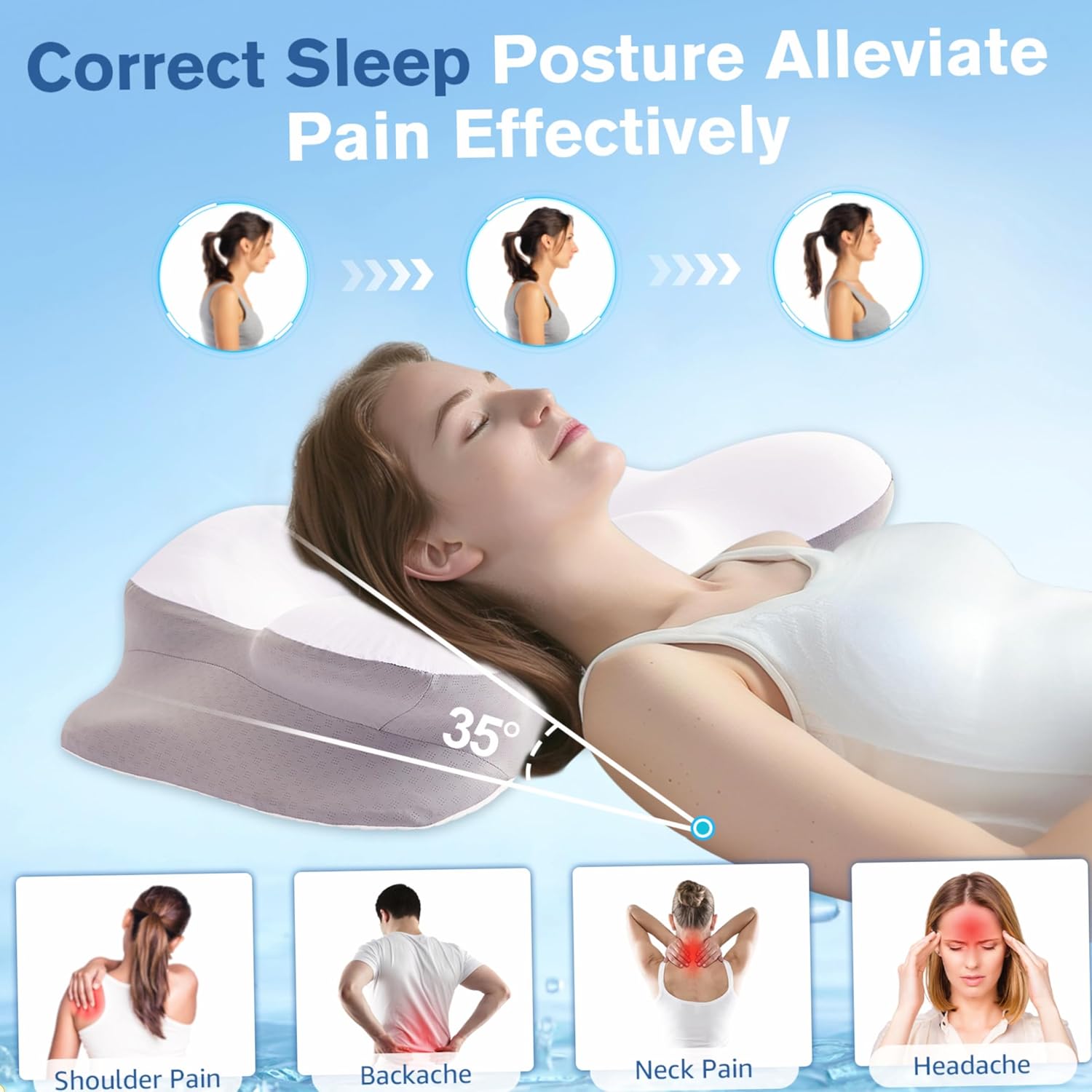 Memory Foam Pillow for Neck Pain, CertiPUR-US® Cervical Neck Pillow with Dual-Height Design