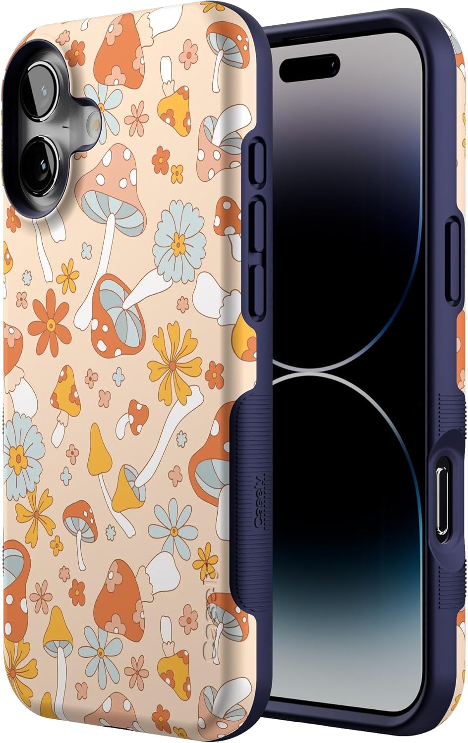Casely iPhone 16 Case | Mushroom Magic | Retro Floral | Bold Protective Design | Compatible with MagSafe