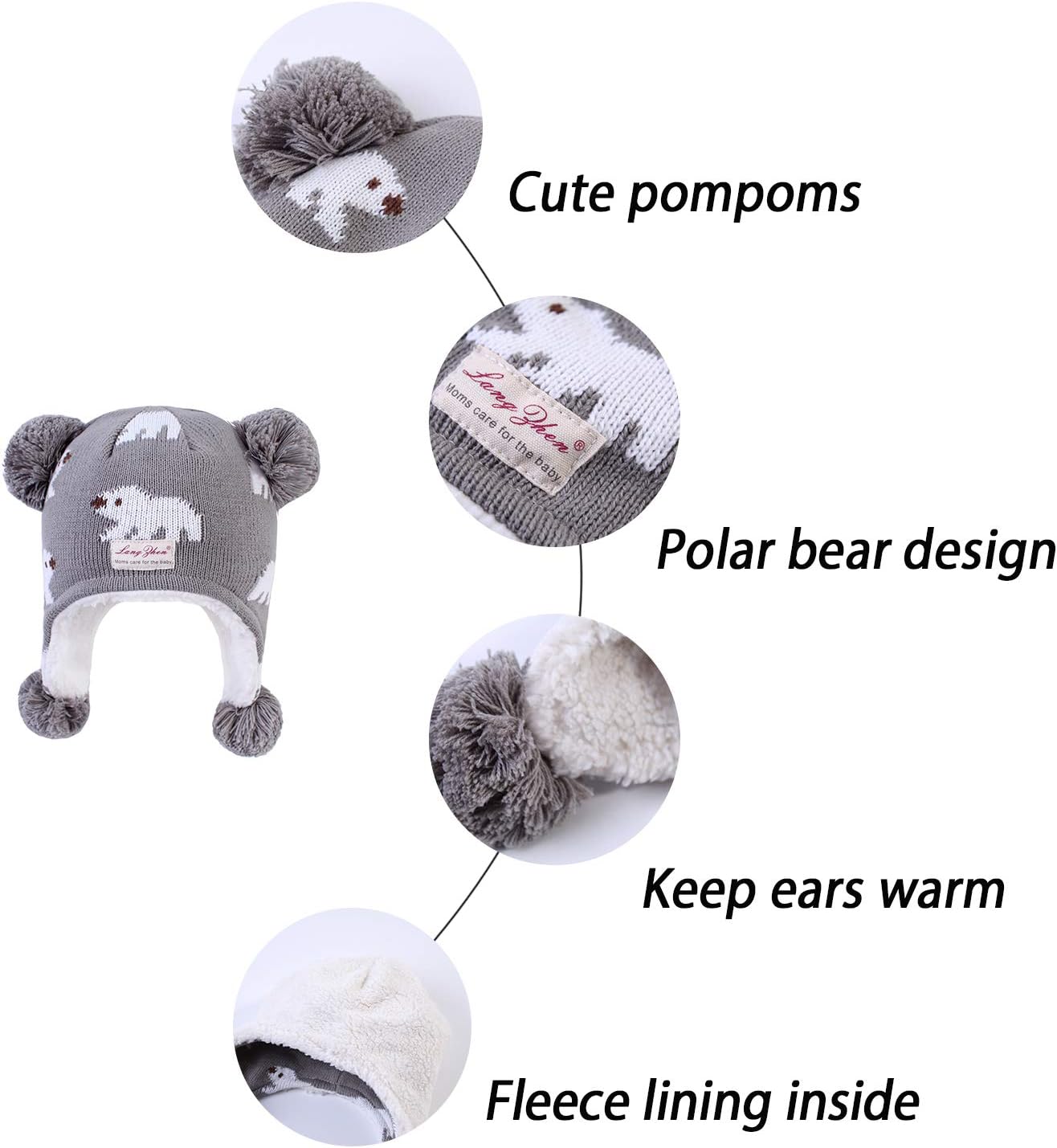 LANGZHEN Toddler Kids Infant Winter Hat,Earflap Knit Warm Cap Fleece Lined Beanie for Baby Boys Girls - Image 5