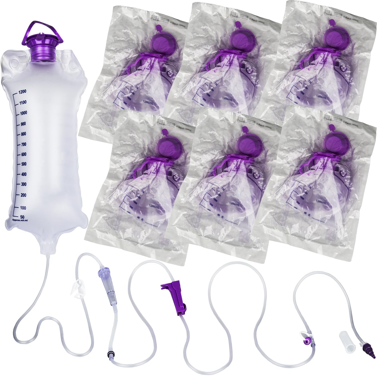 VWJ 6-Pack 1200ml Enteral Gravity Feeding Bags - BPA-Free Disposable Nutrition Bags for Home Care & Travel