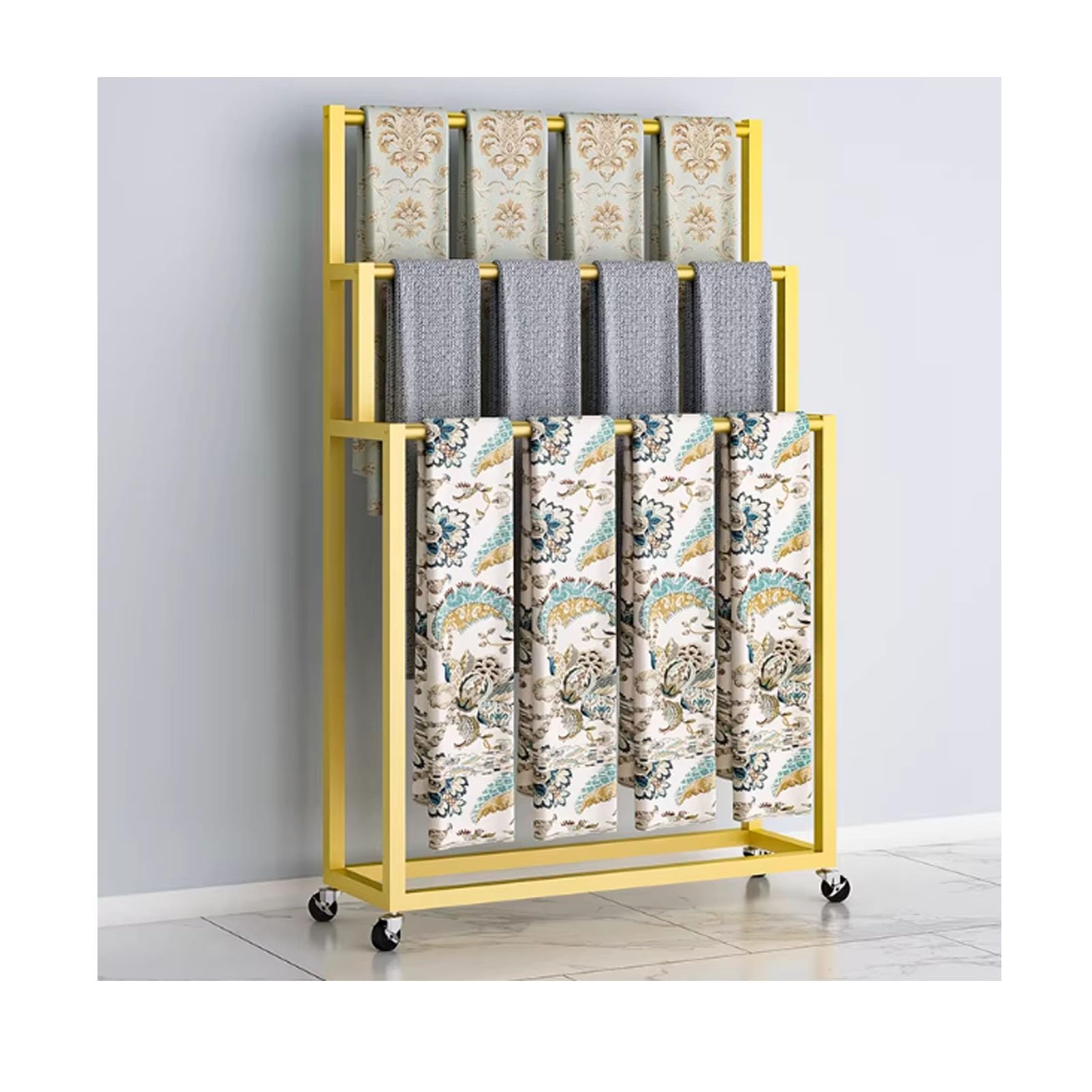 JYBNBBE Mobile Fabric Display Rack with Wheels, Large Textile Stand for Retail Store, Boutique, Mall - Ideal for Scarf and Fabric Showcasing,Gold-100cm/39.4in
