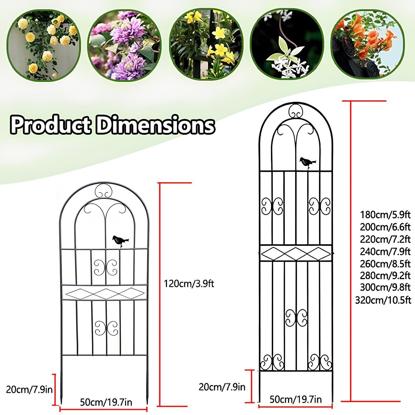 Traliccio per Piante Rampicanti da Esterno 180/200/220/240/260/280/300/320 x 50 cm, Supporti Graticcio Decorativo, Grigliato per Recinzione in Metallo per Clematide Rose(White,50x120cm/19.7x47.2in)