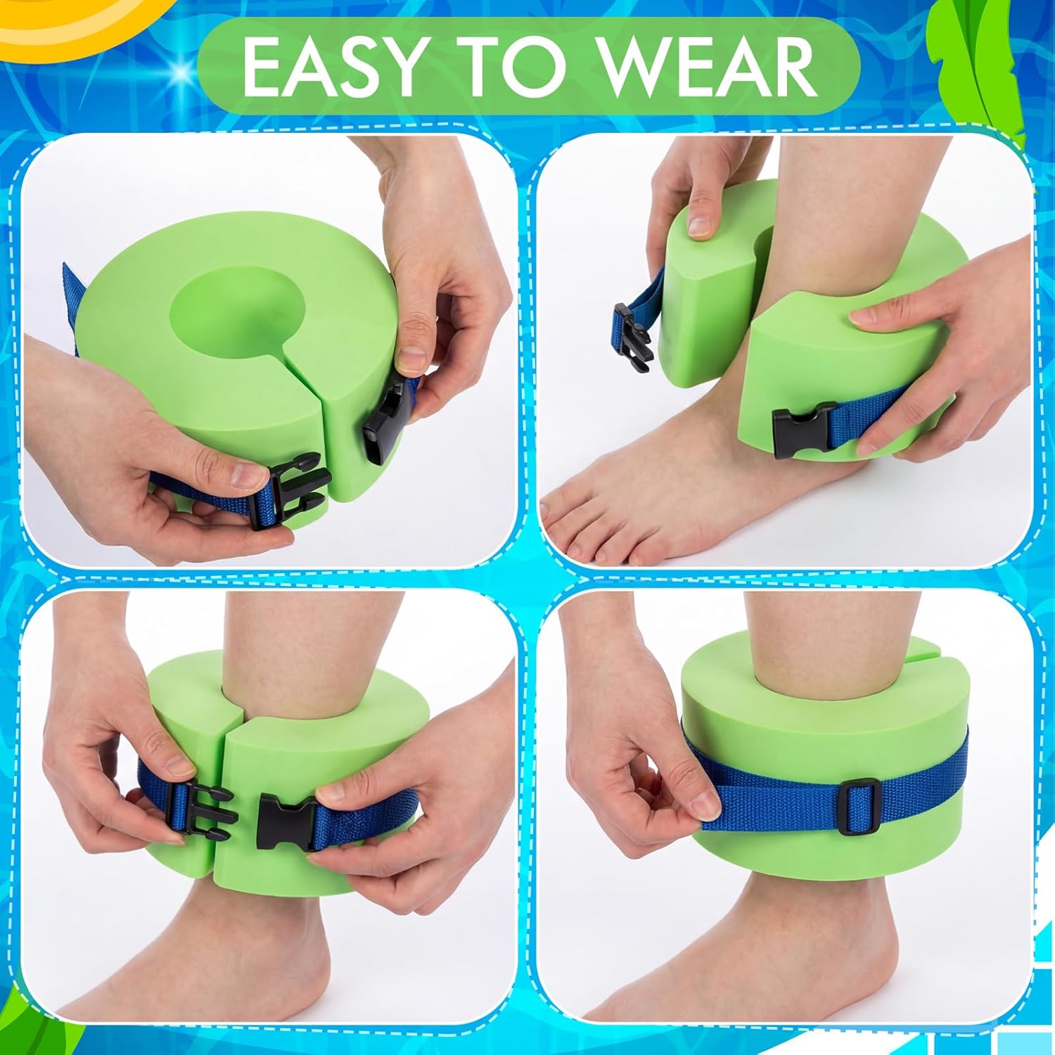 Seenelling 4 Pcs Water Aerobics Set Aquatic Exercise 2 Foam Dumbbells and 2 Foam Aquatic Cuffs Ankle Arm Pool Resistance Fitness Weights Equipment for Training Water Workouts
