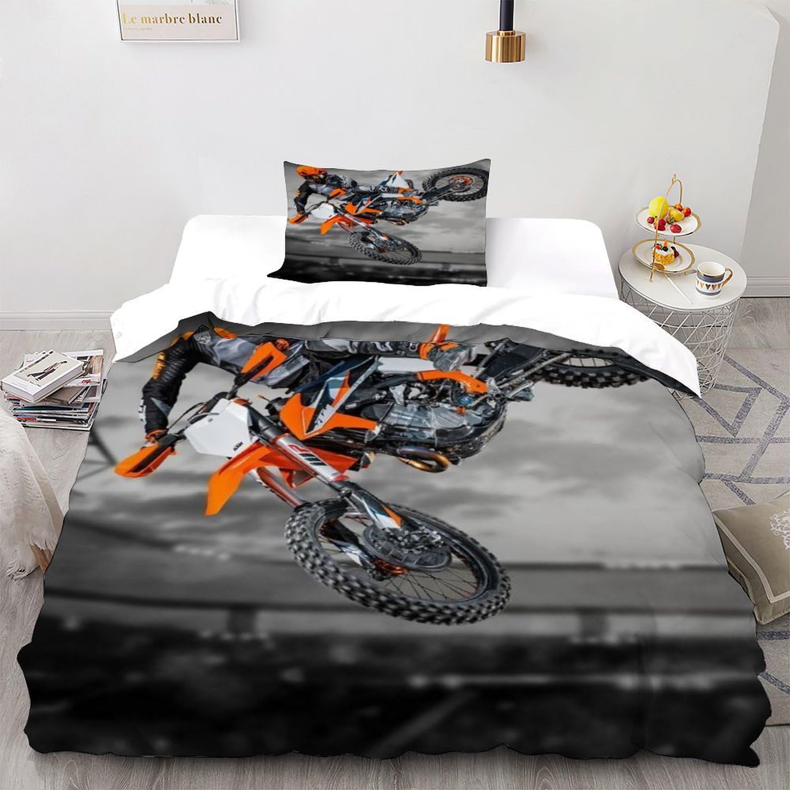 Housse de couette moto tout-terrain en microfibre respirante pour chambre d'ado urbaine