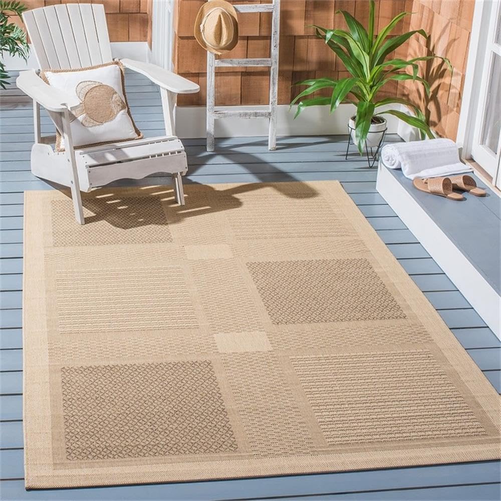 Pemberly Row Contemporary 9' x 12' Indoor Outdoor Area Rug, Natural Tone, Durable Floor Covering, Versatile Living Room, Dining Area, Patio or Covered Deck Rug for Large Furniture Groupings