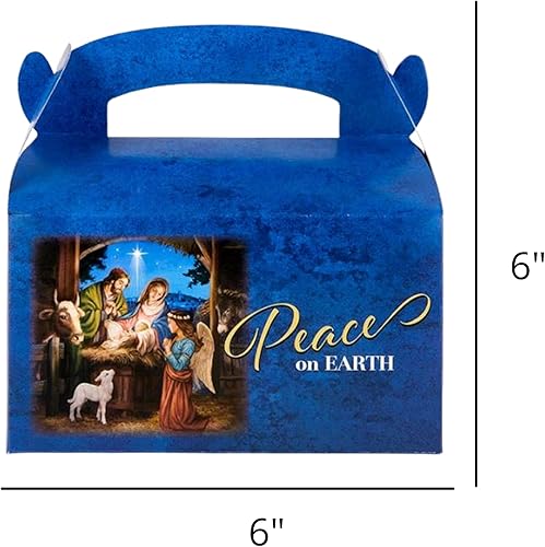 Miniatura 2 de Needzo Peace on Earth - Cajas de cartón a dos aguas para dulces y golosinas navideñas con asas, caja de regalo de galletas de Navidad con belén y