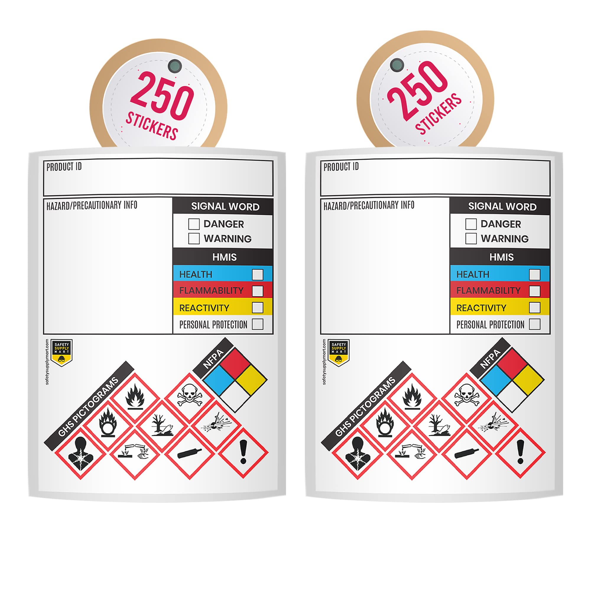 2 Stück Sicherheitsdatenblatt-Aufkleber/MSDS-Aufkleber, 7,6 x 10,2 cm, 2 Rollen à 250 Stück, robust, reißfest, Recht zu wissen, chemische Identifizierung und Markierung Aufkleber, gut sichtbar