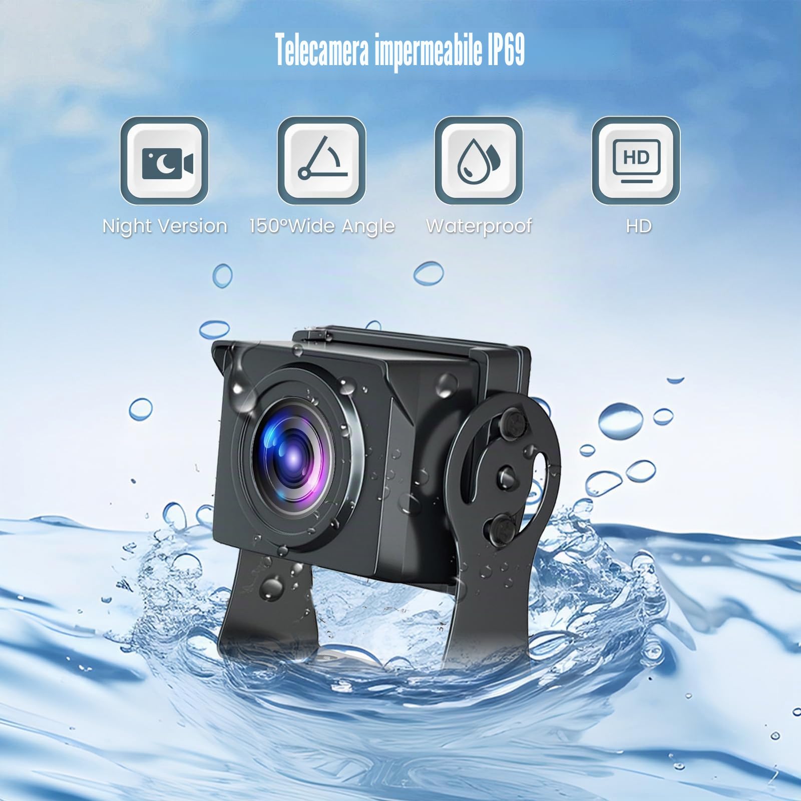Telecamera di Retromarcia con 7 Pollici di Monitor, AHD Grandangolo Impermeabile Visione Notturna Targa con Cavo 15m per Auto/Camion/Auto/Pickup/SUV/Furgone/Camper 12-24V