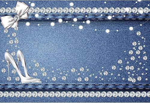 Miniatura 2 de AOFOTO 4.9 x 32.5ft, color azul denim y diamante telón de fondo con brillantes diamantes de cristal Bowknot fotografía fondo para mujer niña fiesta