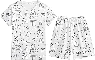 Pantalone Infantil para Colorear con Diseños Navideños Conjunto de Camiseta Manga Corta y Pantalón Ropa de Dormir para Niños y Niñas Disfraz Familiar Festivo