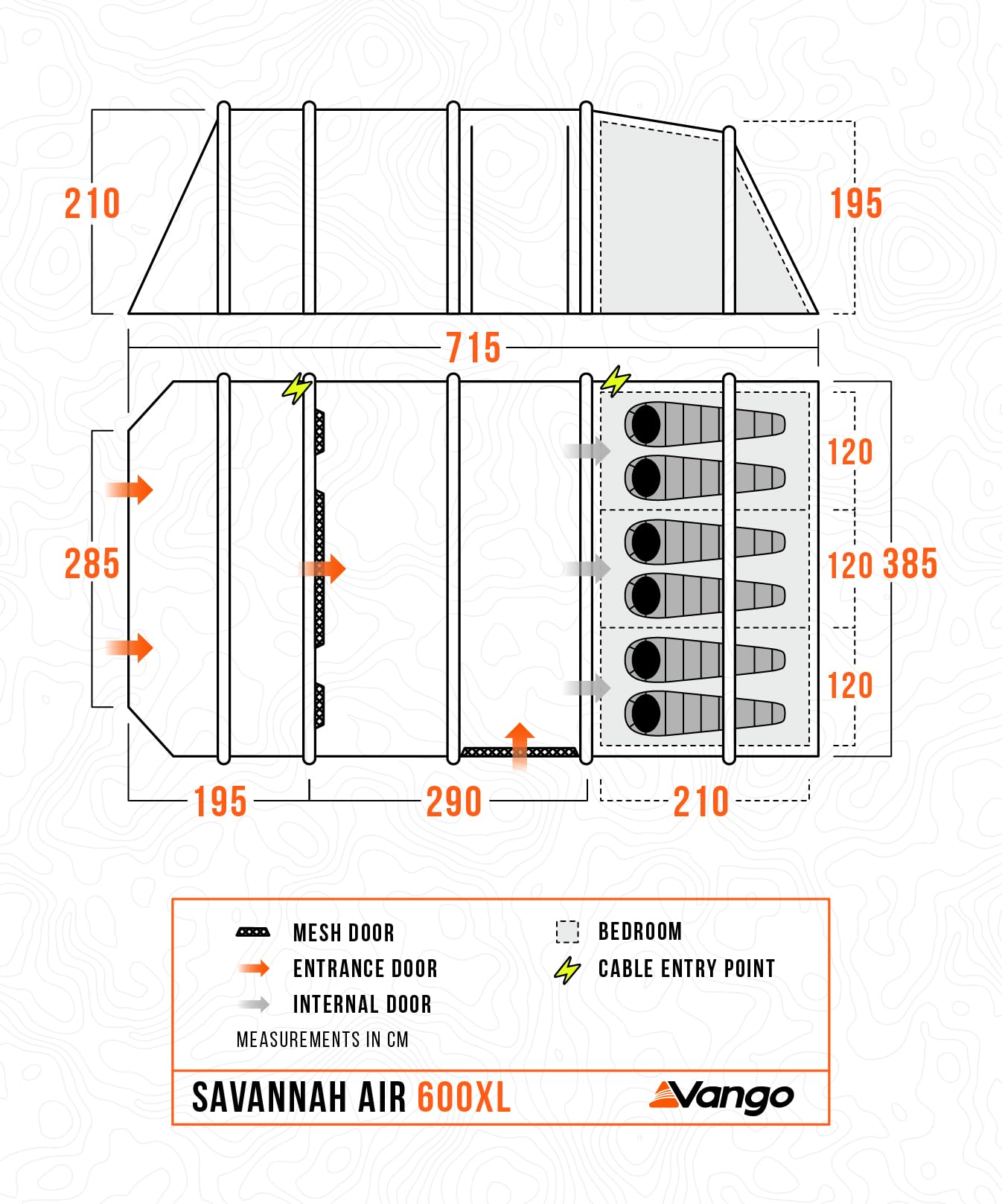 Vango Savannah Air 600XL Aufblasbares Familienzelt für 6 Personen, AirBeam® Fast Pitch, großer Doppelwohnbereich, Queen-Size-Schlafzimmer, 4000 mm wasserdicht, Bodenplanenschutz im Lieferumfang