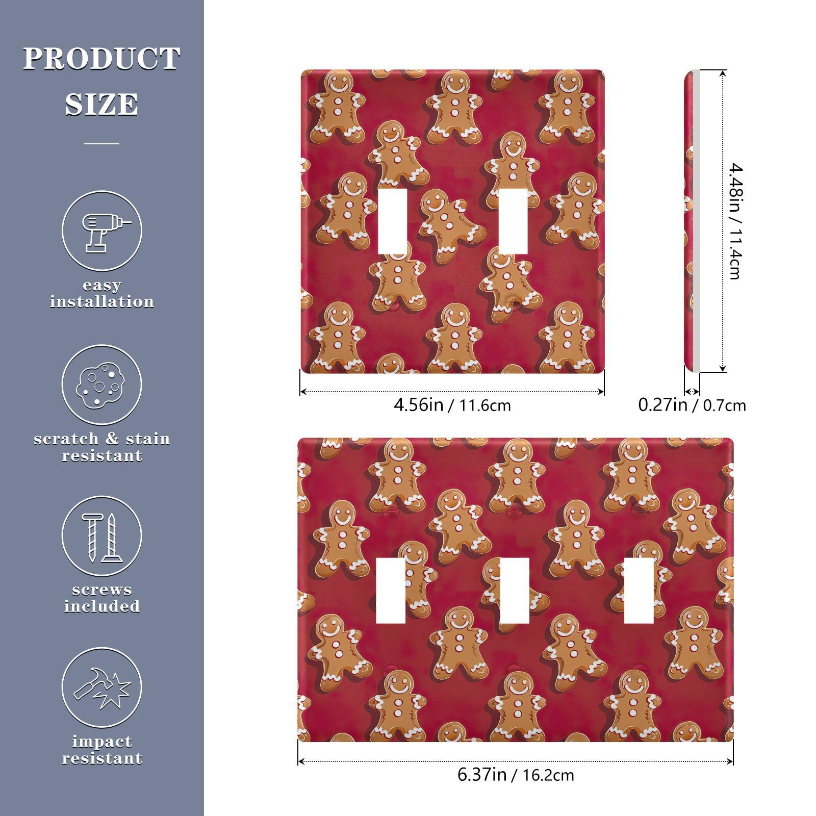 Light Switch Cover Gingerbread Christmas Wall Plates for Electrical Outlets 3 Gang 202b5378