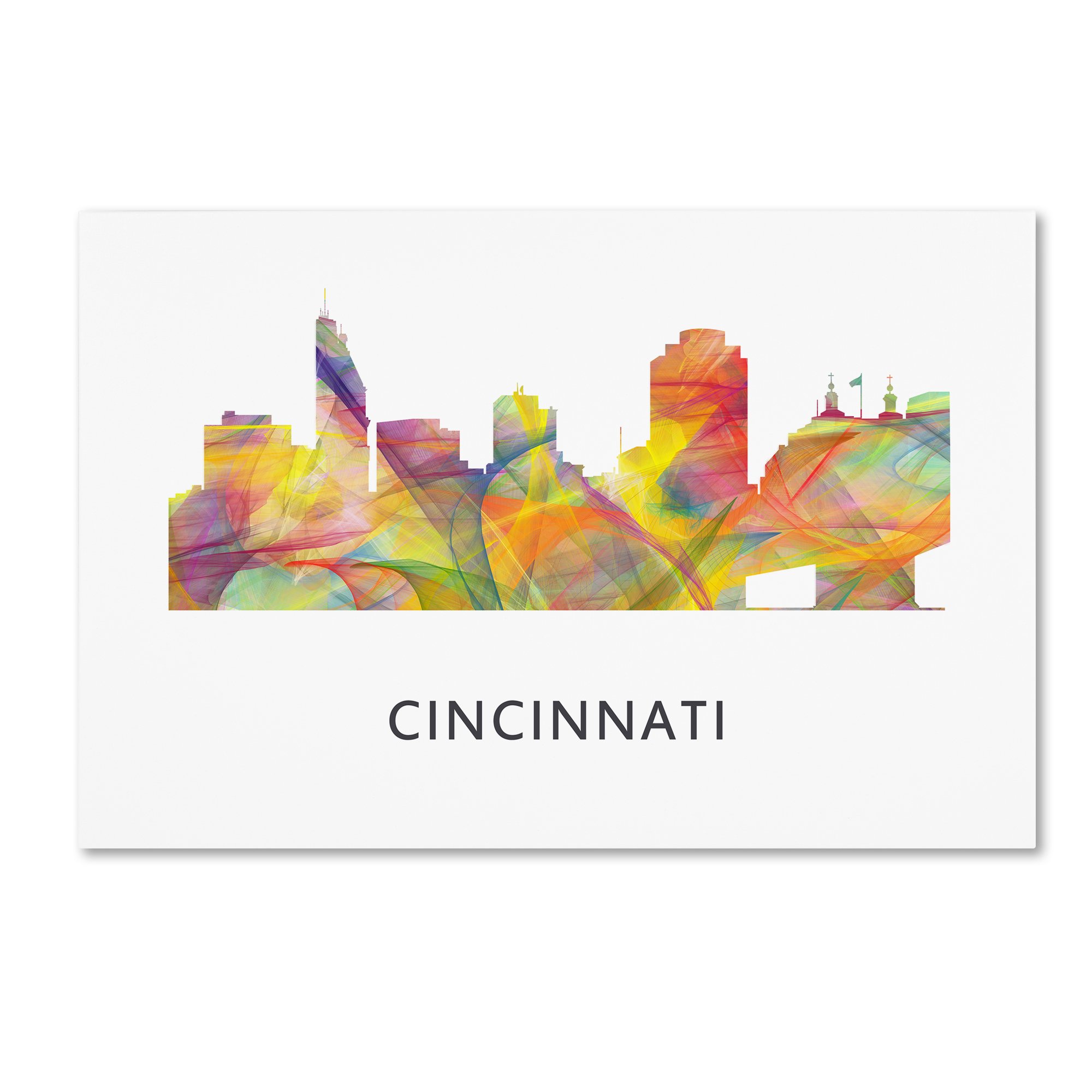 Cincinnati Ohio Skyline WB-1 by Marlene Watson, 12x19-Inch Canvas Wall Art