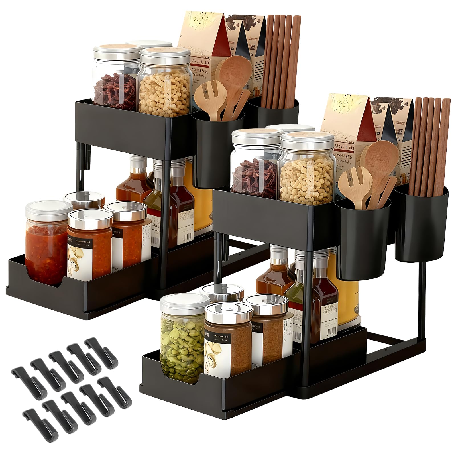 MEETOZ 2 Pack Under Sink Organiser with Sliding Drawers, 2-Tier Multi-Purpose Shelf Organiser, Bathroom & Kitchen Cabinet Storage Rack, for Under Sink,Kitchen, countertop, counter, bathroom, bedroom