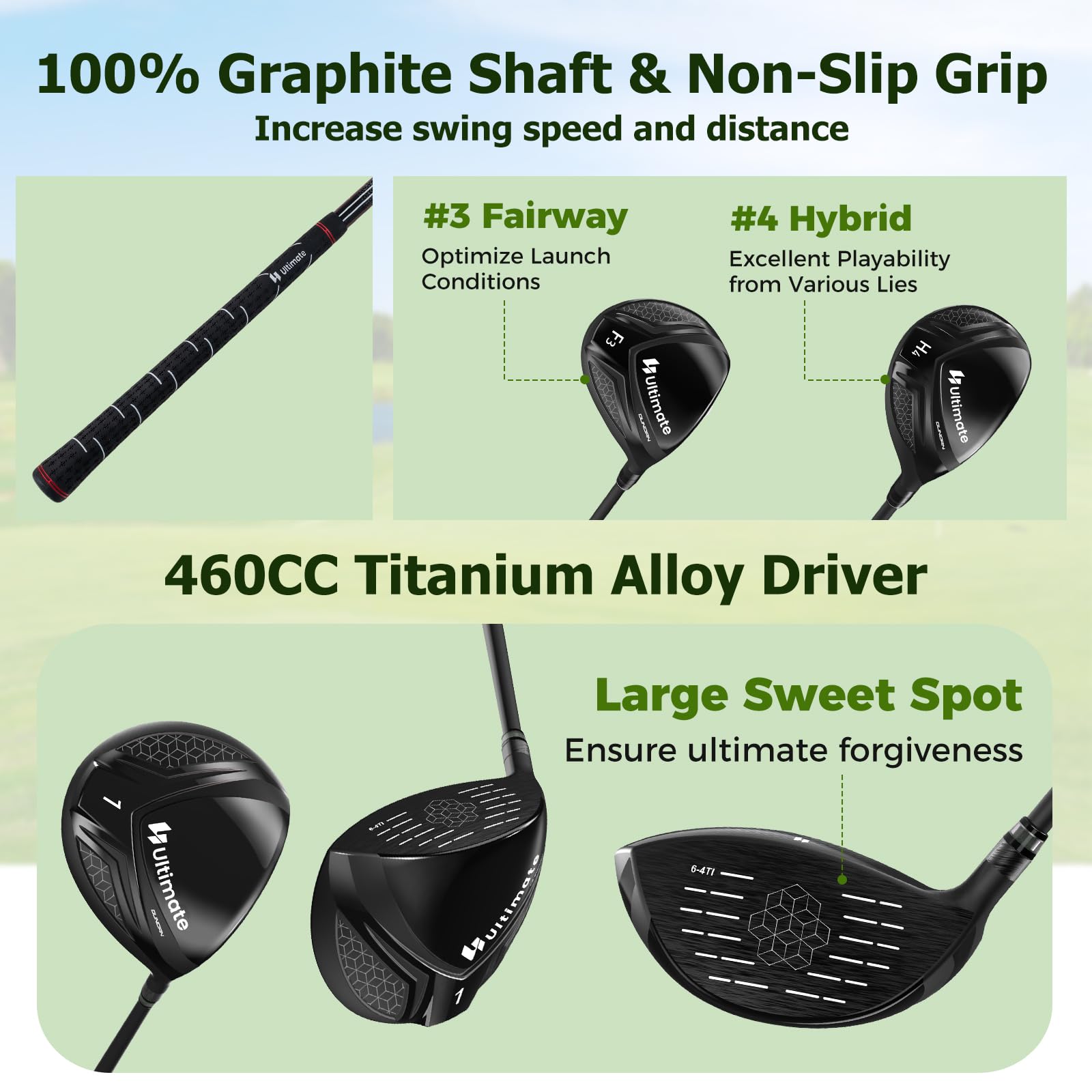 LIFEZEAL Komplettes Golf-Set für Rechtshänder, Golftasche, tragbar, leicht, Standbag mit 11 Clubs, Regenhülle und einziehbarem Sockel, Ausrüstung für Herren