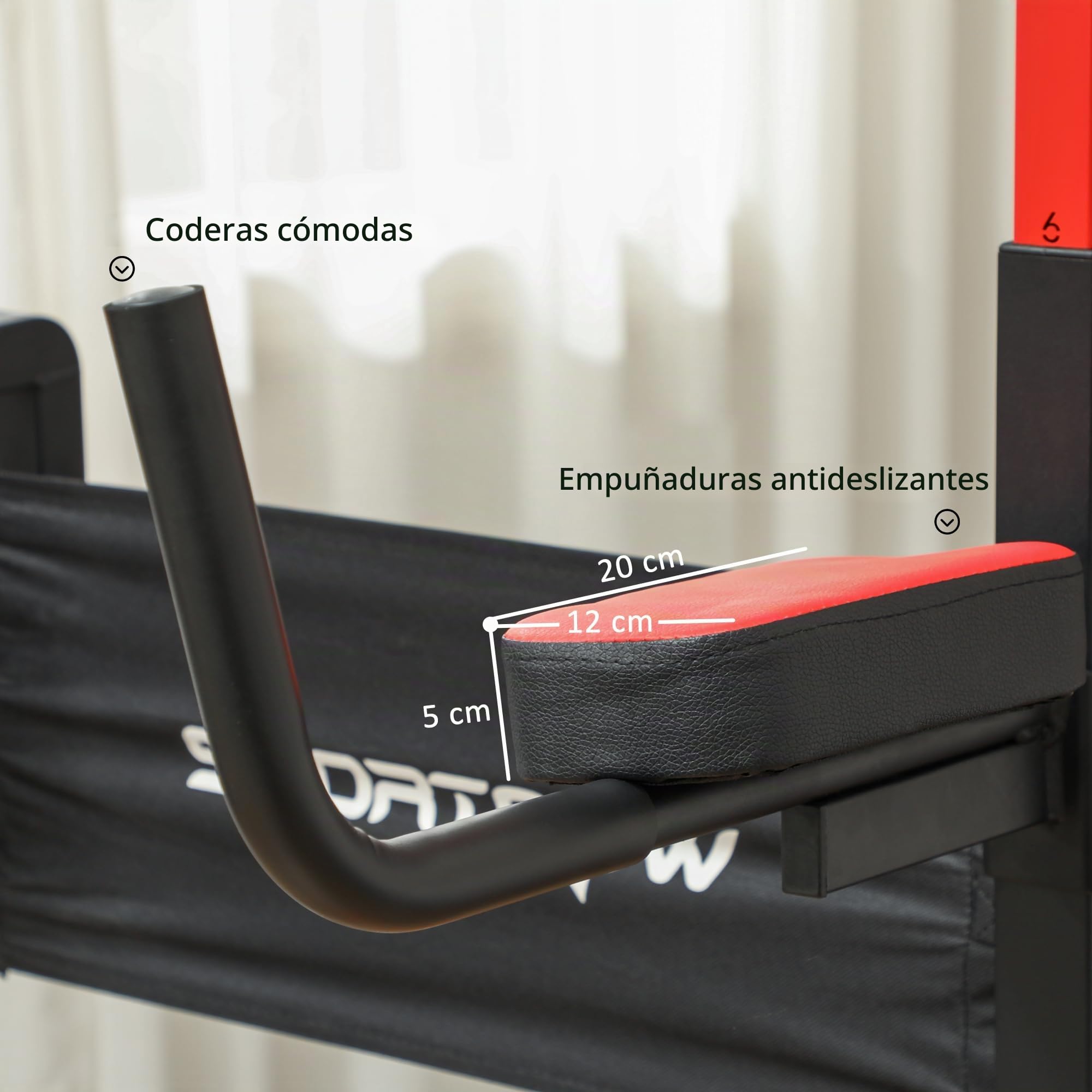 SPORTNOW Barra de dominadas, silla romana, gimnasio en casa, plegable, altura regulable 127 - 223 cm, acero, negro y rojo
