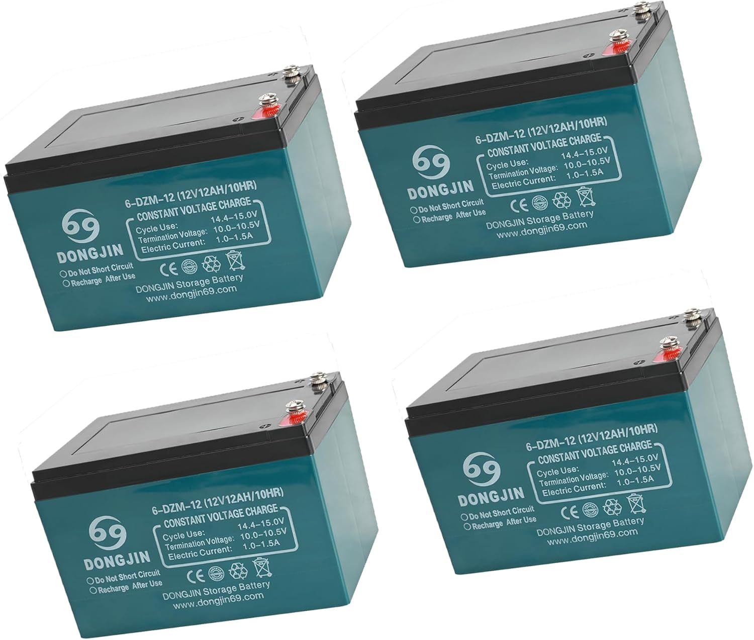4 Pack 6-DZF-12 6-DZM-12 12V 12Ah Rechargeable SLA Battery, Maintenance-Free Sealed Lead Acid Battery for 48V Electric Scooter, Mobility Scooter, Go Kart, ATV, Dirt Bike, Razor Quad, Lawn Mower