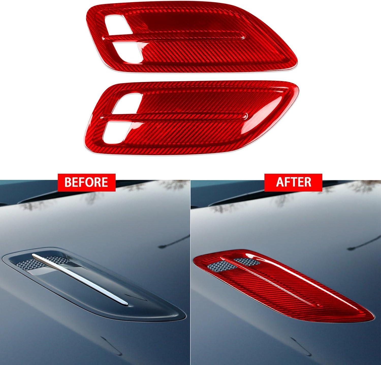 Red Carbon Fiber Front Engine Air Flow Intake Cover Hood Vent Cover Trim Compatible with Kia Stinger GT1 GT2 2018-2023