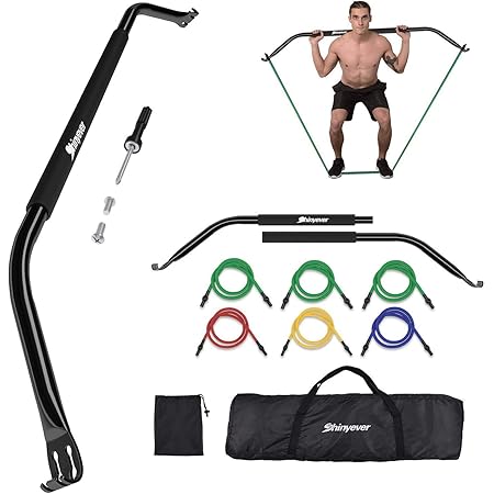 Amazon Shinyeverトレーニング 自宅 筋トレ 筋力トレーニング弓 144x3 2cm耐久鋼 エクササイズ 健康器具 フィットネス 背筋 大胸筋 多機能 ４レベル負荷 6本トレーニングチューブ トレーニングバンド アウトドア 男女兼用 専用な収納ポーチ付き Shinyever 握力