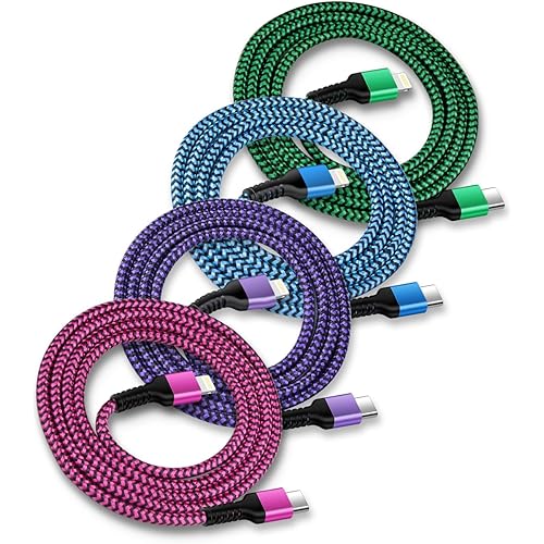 USB C to Lightning Cable 4Pack/10ft, Apple Certified Powerline C-Type Charger Cord Fast Charging Original Lighting Wire for iPhone 14 13 13 Pro 12 Pro Max 11 XR 8 Plus, AirPods, Power Delivery Speedy