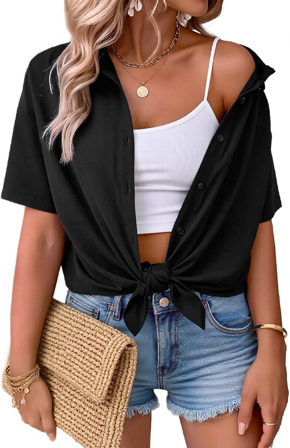 Zeagoo Button Down Shirt for Women Short Sleeve Blouses Dressy Casual Business Work Summer Tops Fashion Vacation Outfits - Image 5