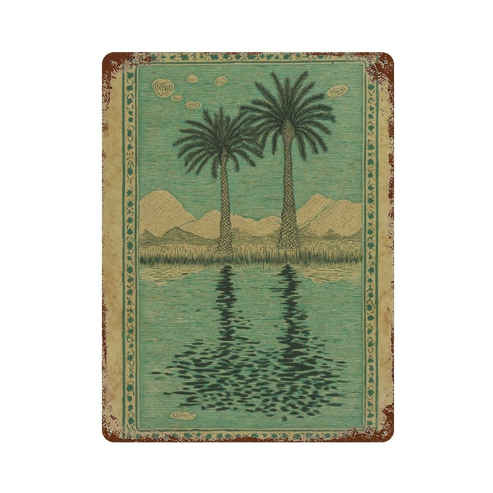 xiaoxiaoshen Oasis Palm Landscape Style Tropical Botanical Wall Decor Art Metal Tin Poster Modern Home Decor Art Home Bar Shop Decorations Vintage Sign 40x30cm