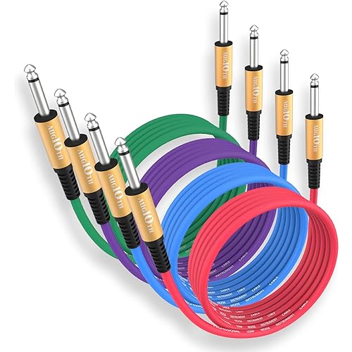 Guitar Cable 6 ft 4 Color Pack, Stage Electric Instrument Bass Cable AMP Cord 1/4 Straight to Straight