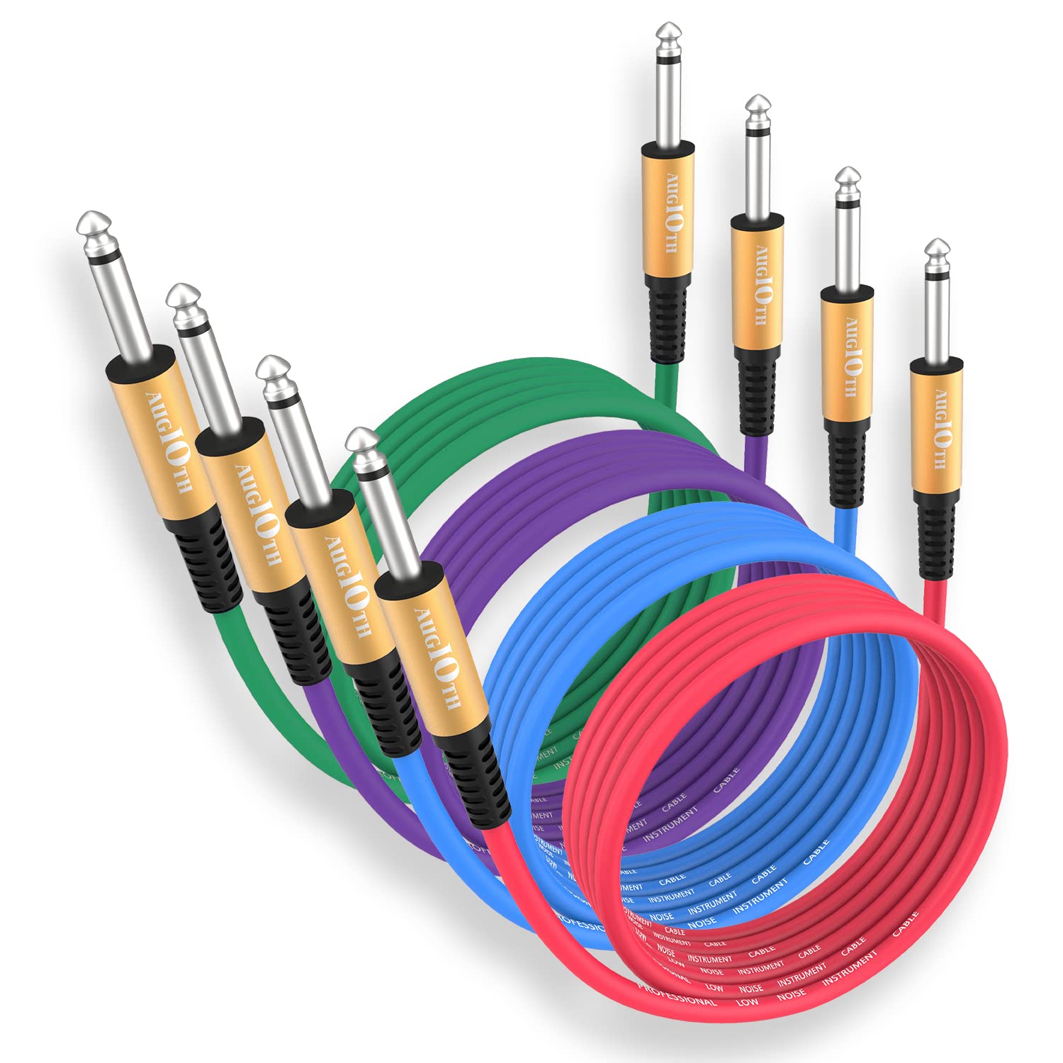 Guitar Cable 15 ft 4 Color Pack, Stage Electric Instrument Bass Cable AMP Cord 1/4 Straight to Straight