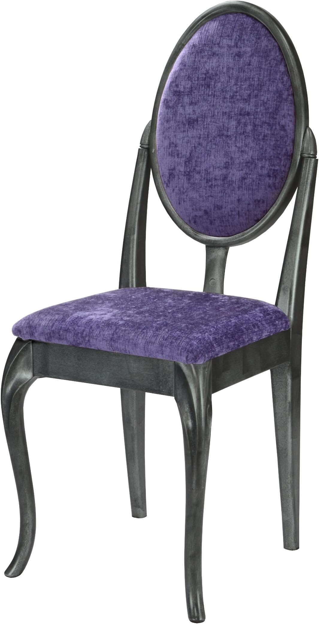 High Street Design Pewter effect Dressing Table/Bedroom Chair with Cabriole Legs and Purple Fabric Cushions, hand finished, composite moulding, 36x36x90 cm