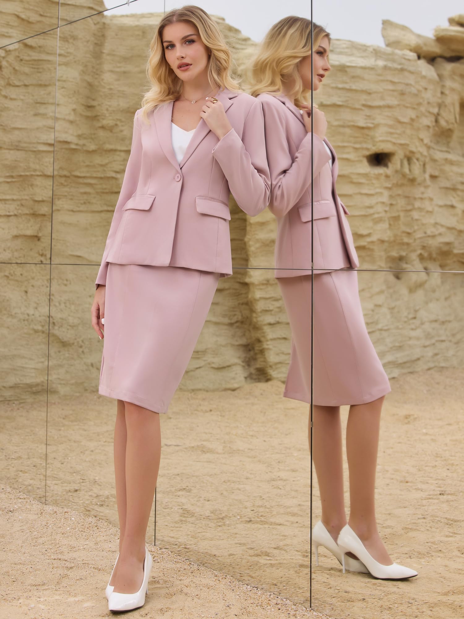 Hobemty Femme Ensemble Tailleur Jupe Blazer 2 Pièces Bureau Travail 2025