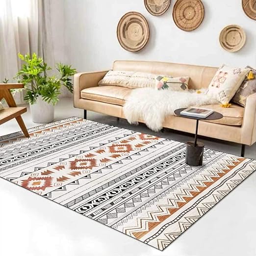 Rug Carpet, Geometric Black and White Brown Rug Mat, for